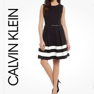 Calvin Klein Black/White Flounce Dress size 2